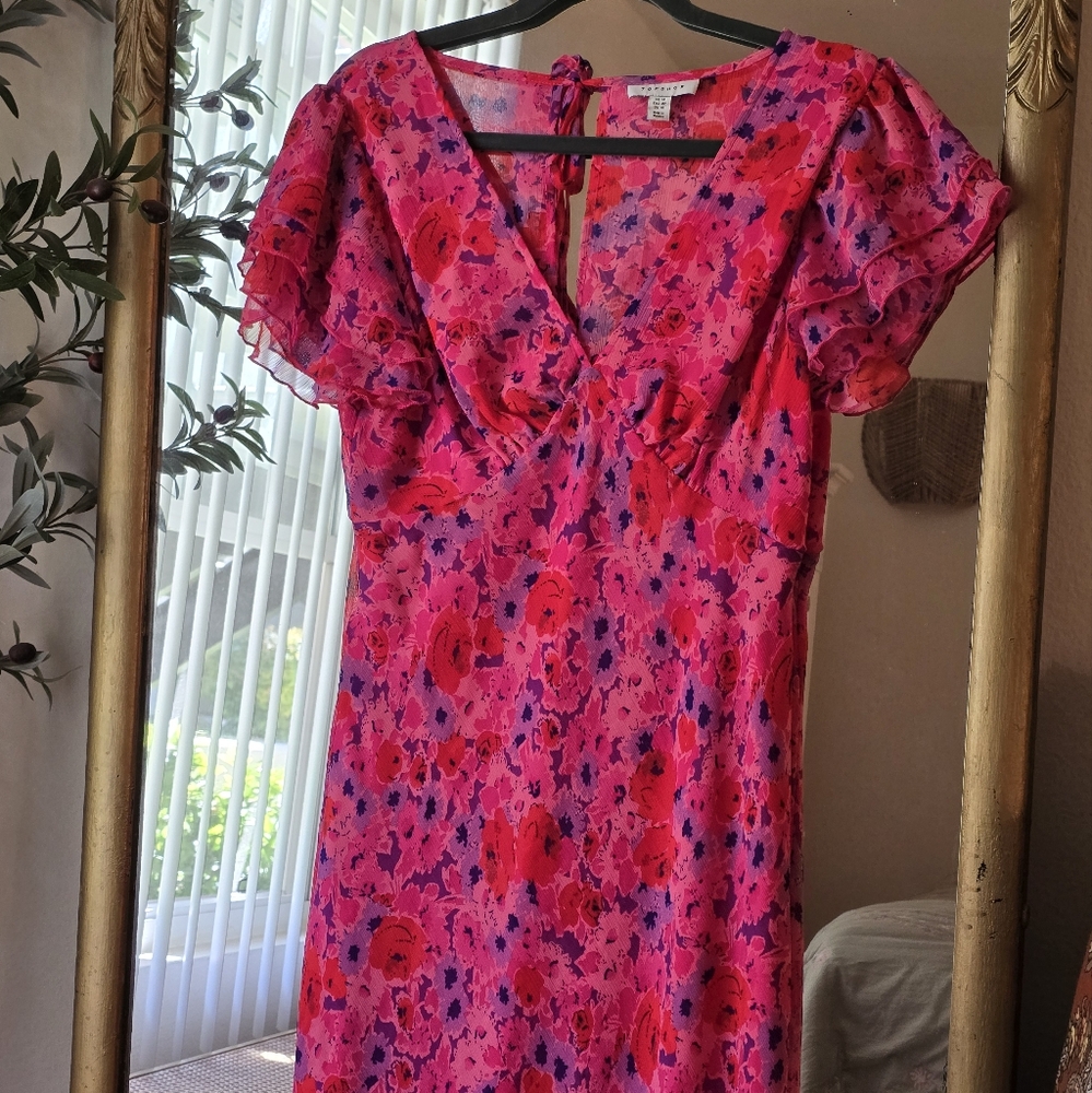 πΊ Topshop Pink & Red Floral Maxi Dress β Size 10 (US) - Picture 5 of 8